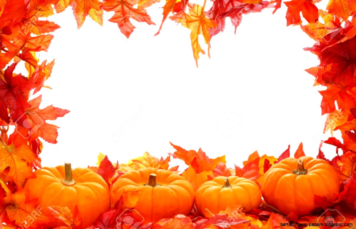 Fall Leaf Border With Pumpkins Isolated On A White Background Fall Leaf Border With Pumpkins Isolated On A White Background