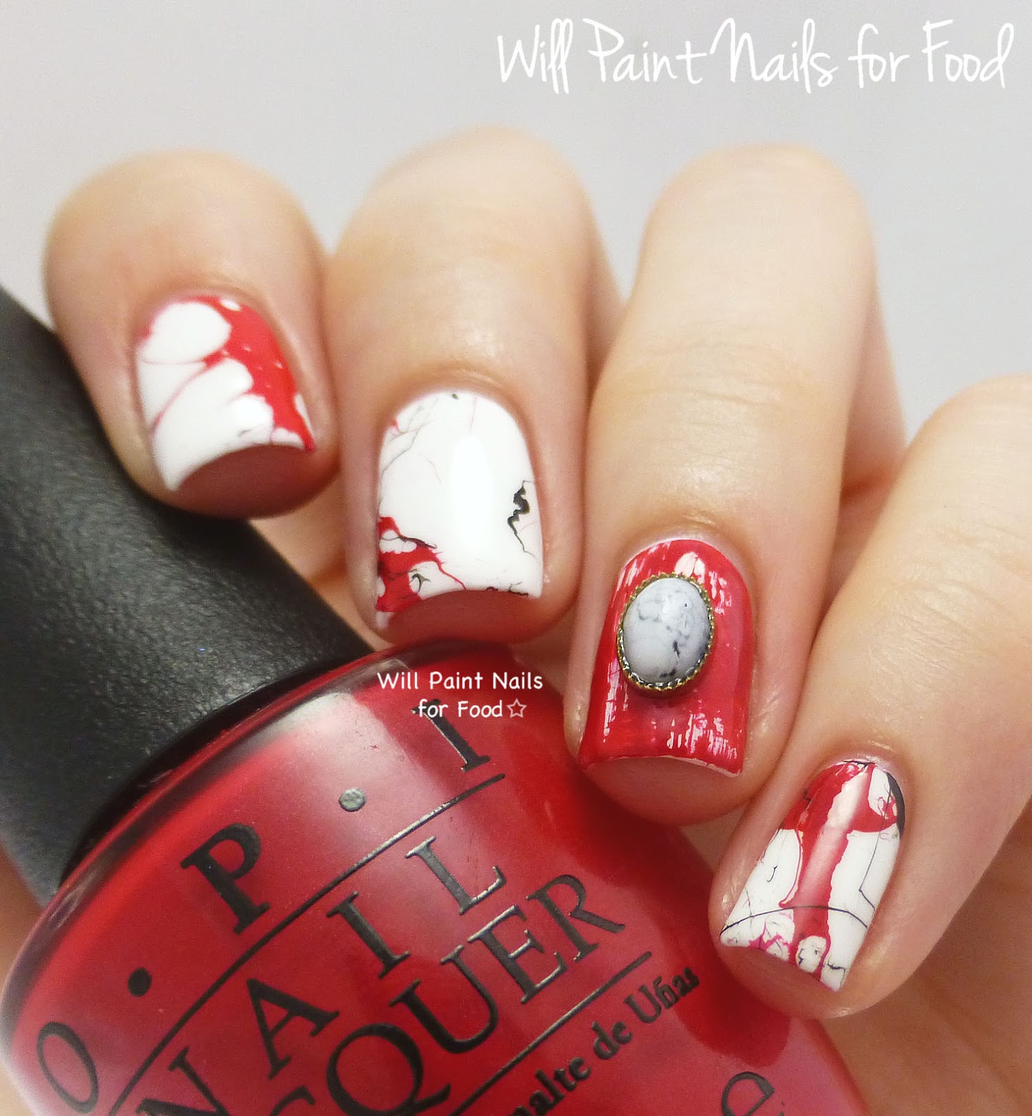 Red marble nail art