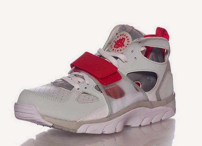 grey and red huaraches