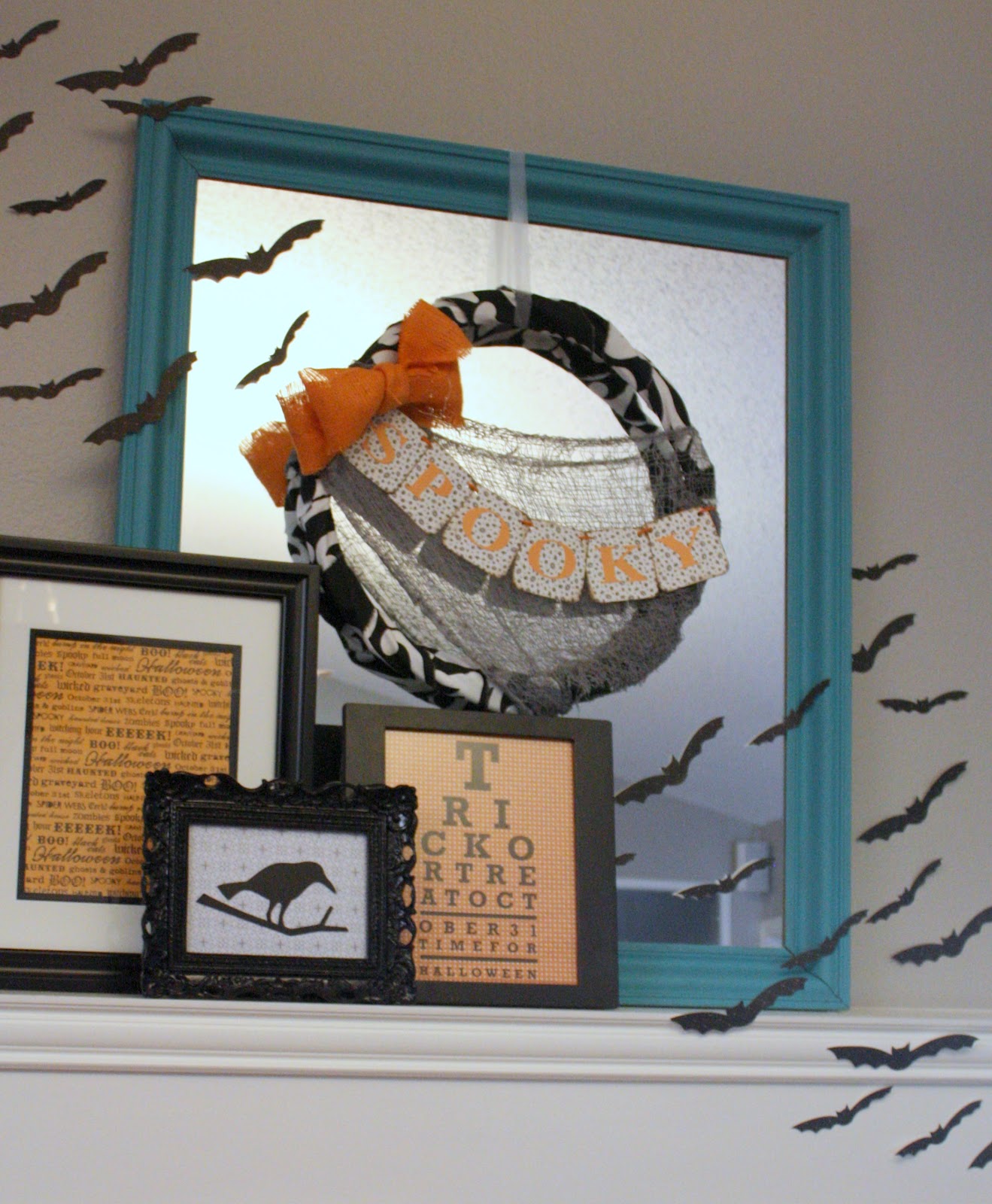 52 Mantels Batty Turquoise & Orange Halloween Mantel