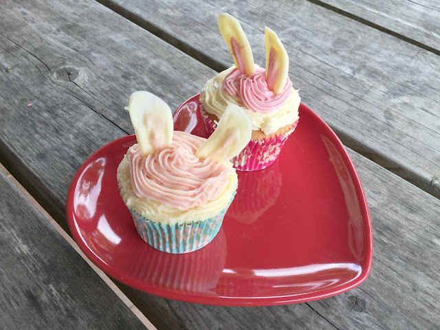 Cupcakes with white rabbit ears