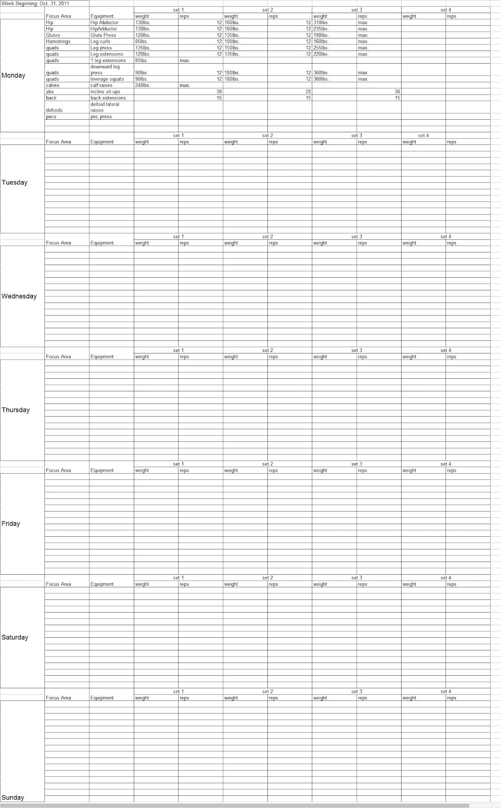 strength training strength training template strength training template