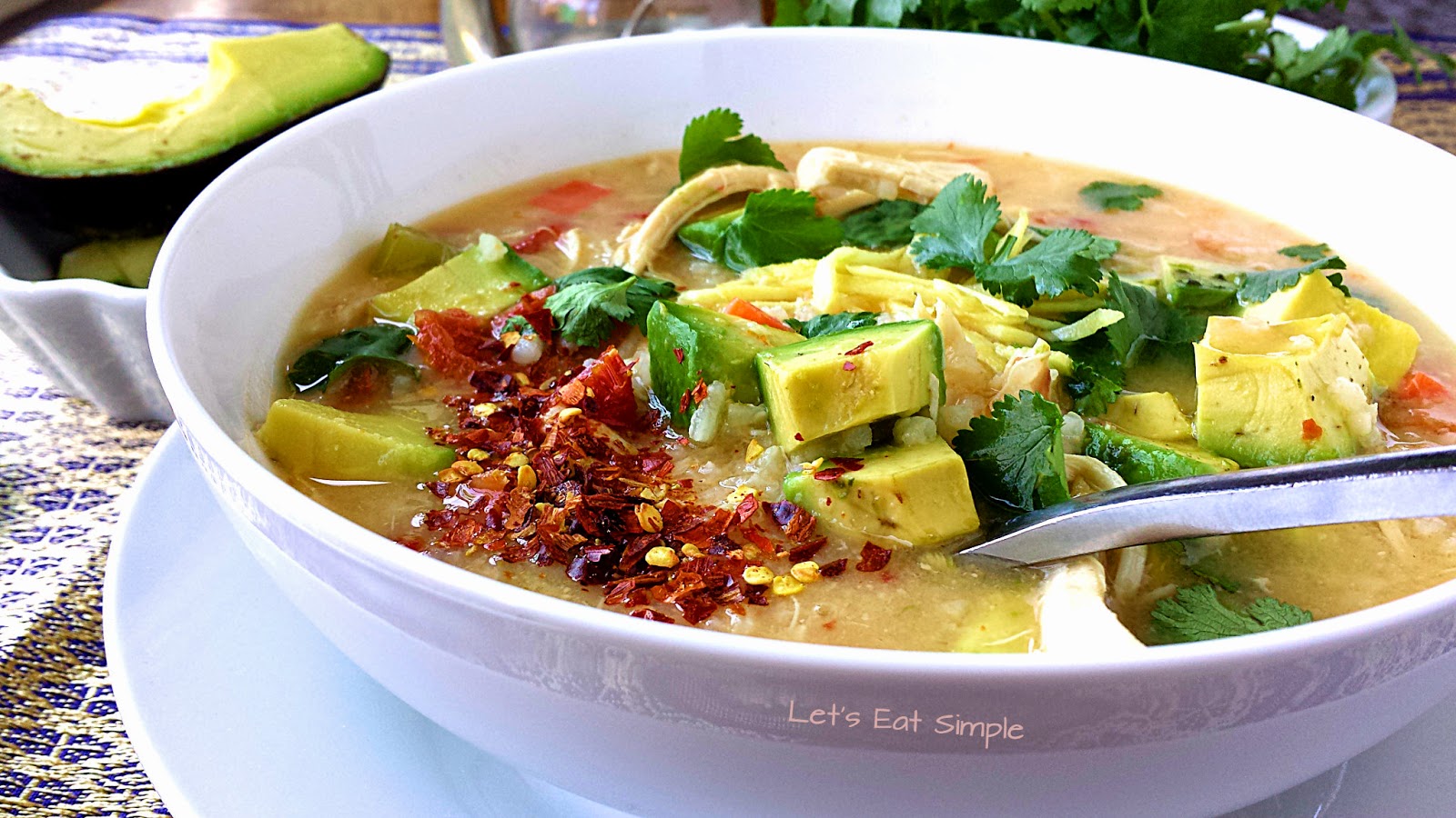 Let's eat......simple! Gingery Chicken, Rice, and Avocado soup