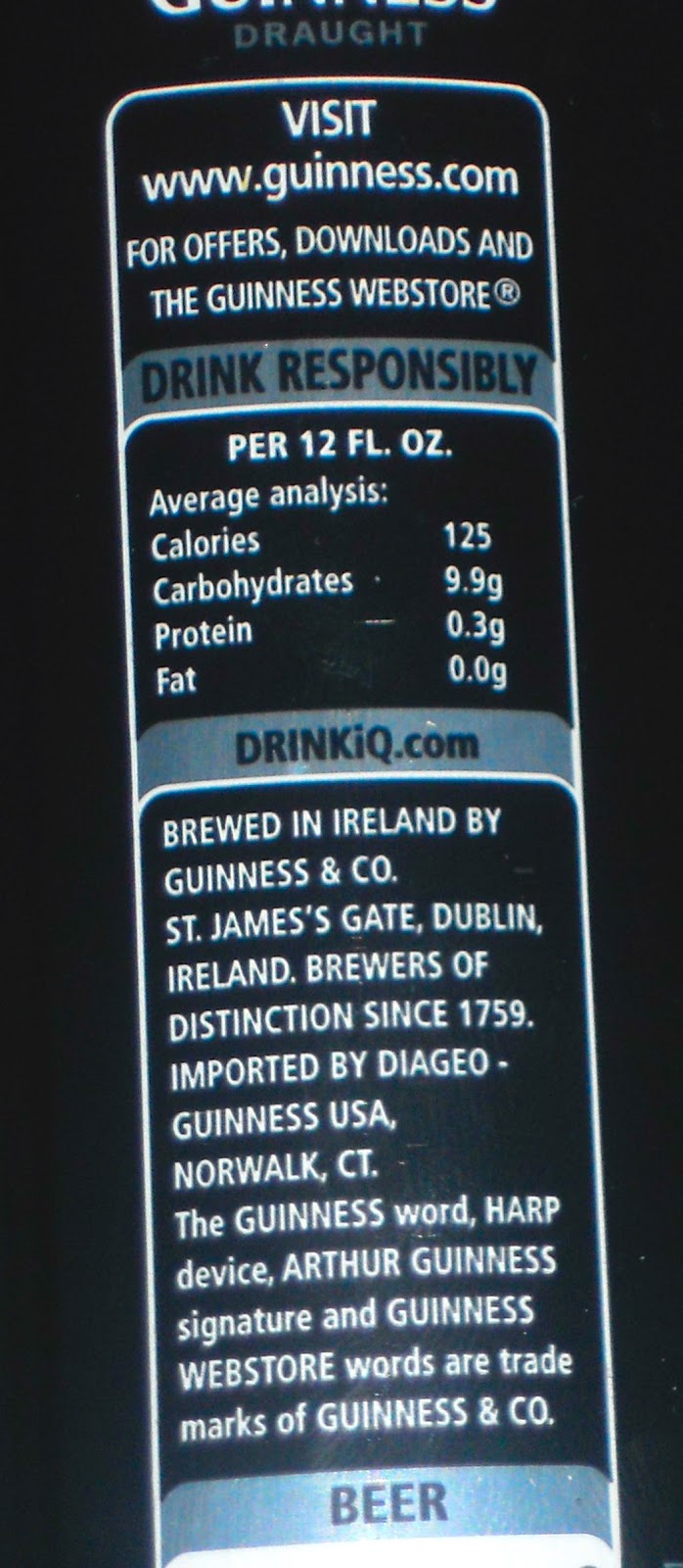 calories in guinness draught