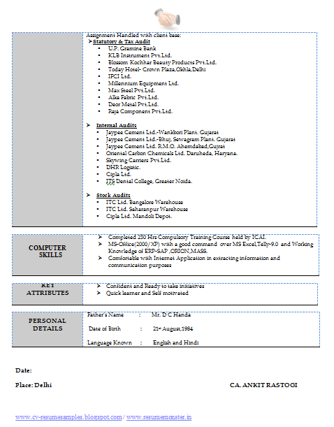 Sample resume for 1 year experience in it