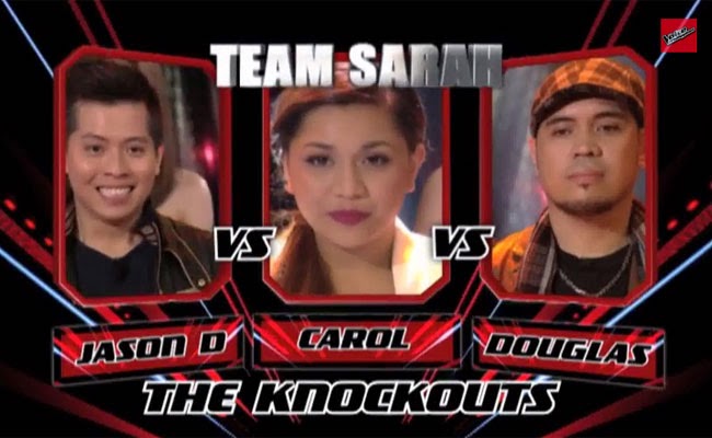 The Voice of the Philippines Season 2 Knock Out Rounds Team Sarah; Jason Dy, Carol Leus and Douglas Dagal The Voice of the Philippines Season 2 Knock Out Rounds Team Sarah; Jason Dy, Carol Leus and Douglas Dagal