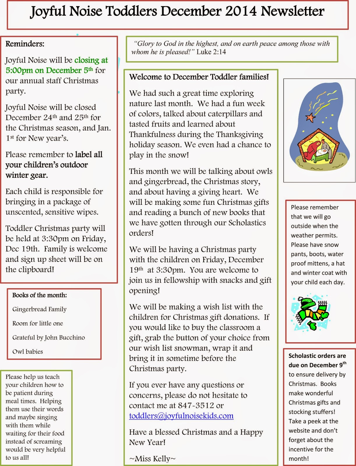 Toddler Room News December 2014 Newsletter