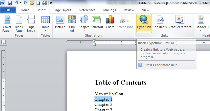 make word table of contents clickable