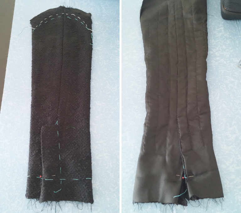 Classic French Jacket Cleaning up the lining on the sleeve and sleeve vent extension