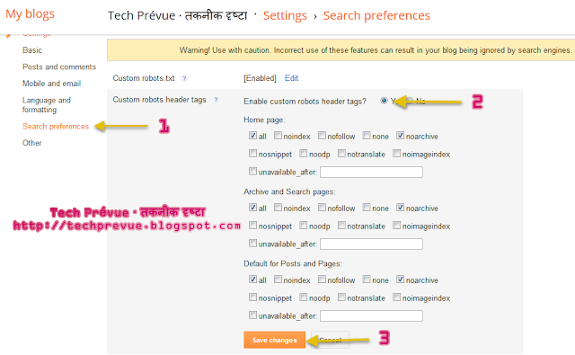 Enable Custom Robot Tags in Blogger