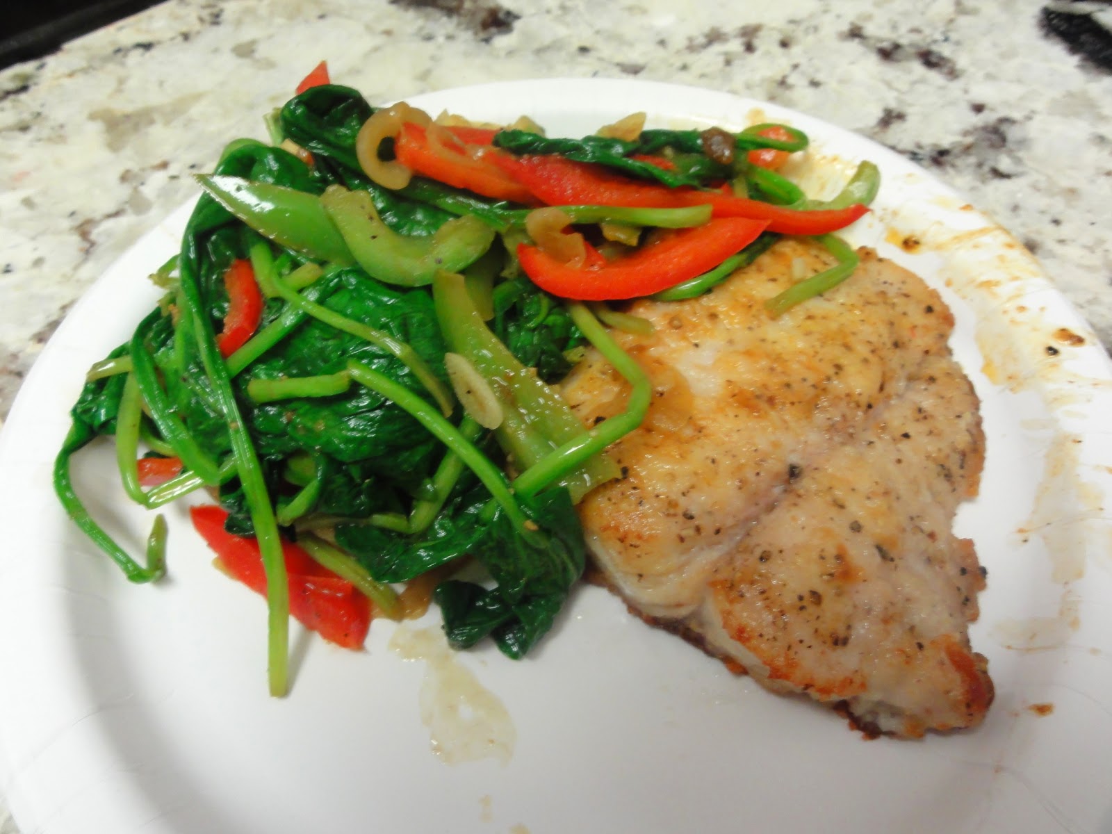 YourVicariousExperience Catfish with Spicy Spinach and Peppers
