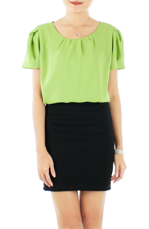 Tulip Sleeve Blouse with Pleat Detail
