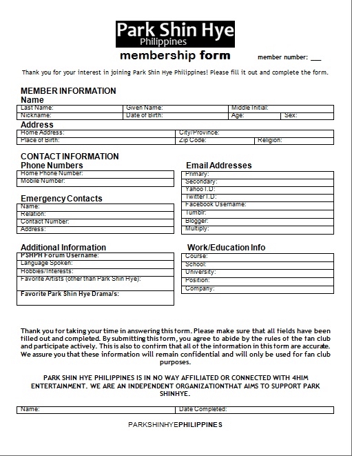 park shin hye philippines membership club membership form word format