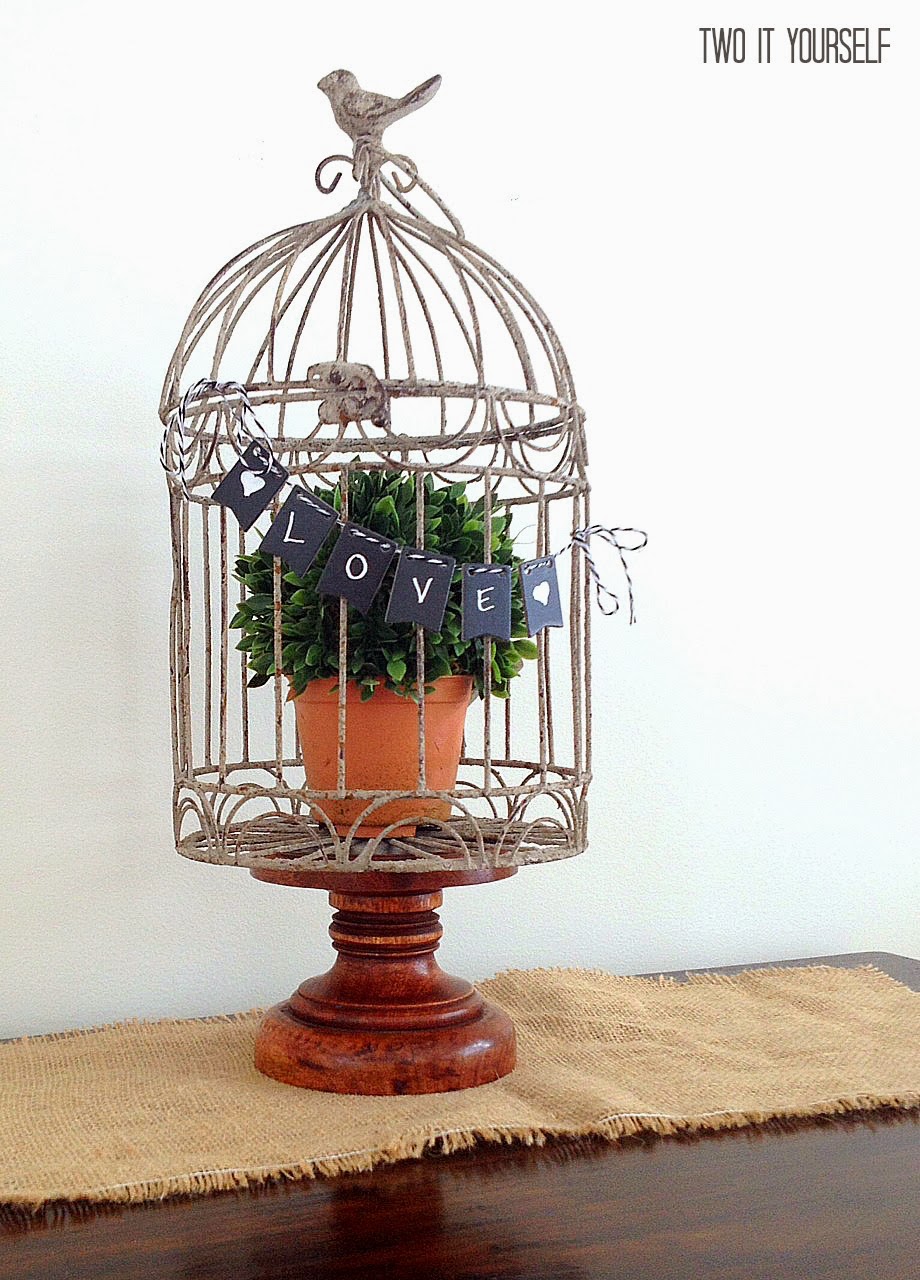 Two It Yourself Boxwood Bird Cage with Mini Chalkboard Banner (100
