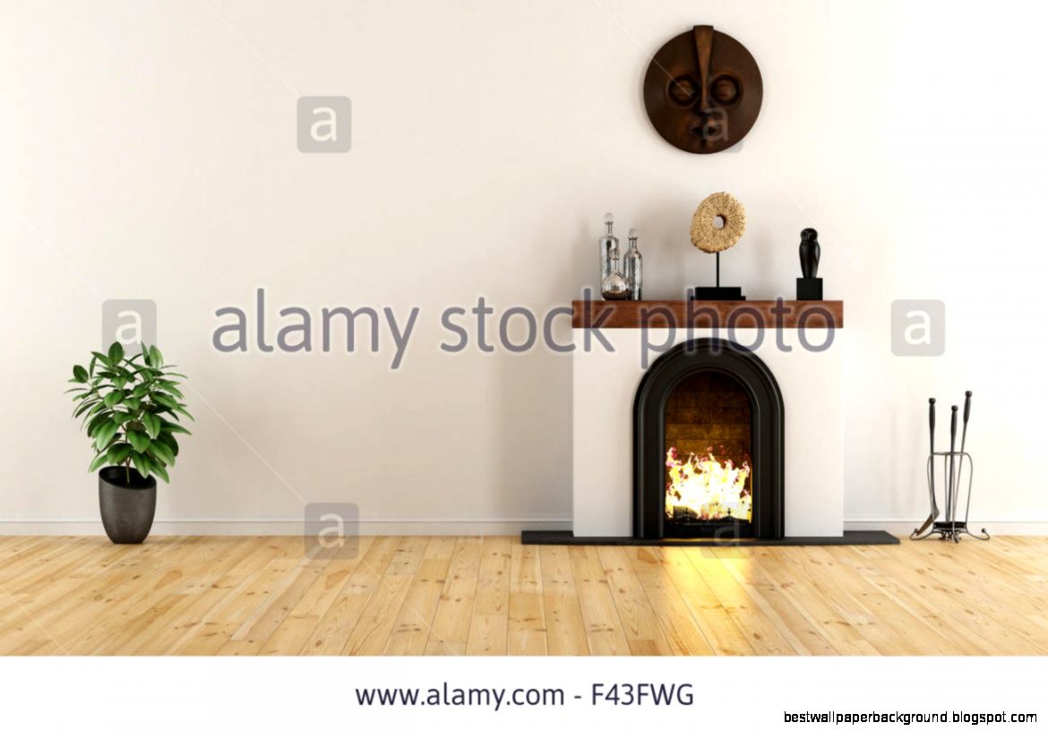 Empty Room With Minimalist Fireplace With Ethnic Decor Objects Empty Room With Minimalist Fireplace With Ethnic Decor Objects