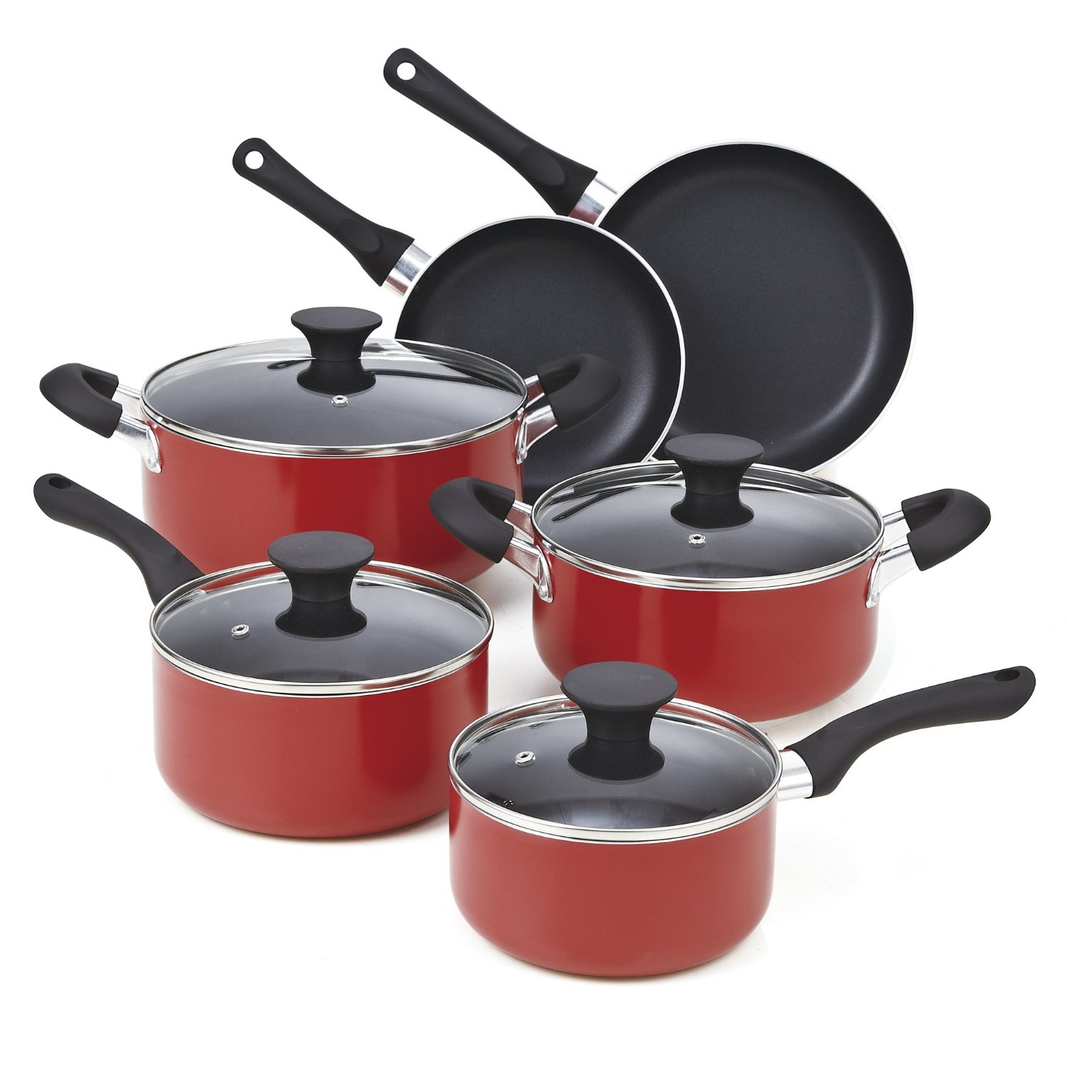 Kitchen Sets Kitchenaid Cookware Red 10 Piece Nonstick Anti Slip Coating On Handle Provide A Soft Feeling When Touch And Hold Cookware Make It Comfortable Stay Cool During Cooking
