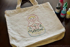 DIY Matryoshka Tote Bag {Over The Apple Tree}  Turn a plain canvas tote bag into a fun art project with puffy paint!