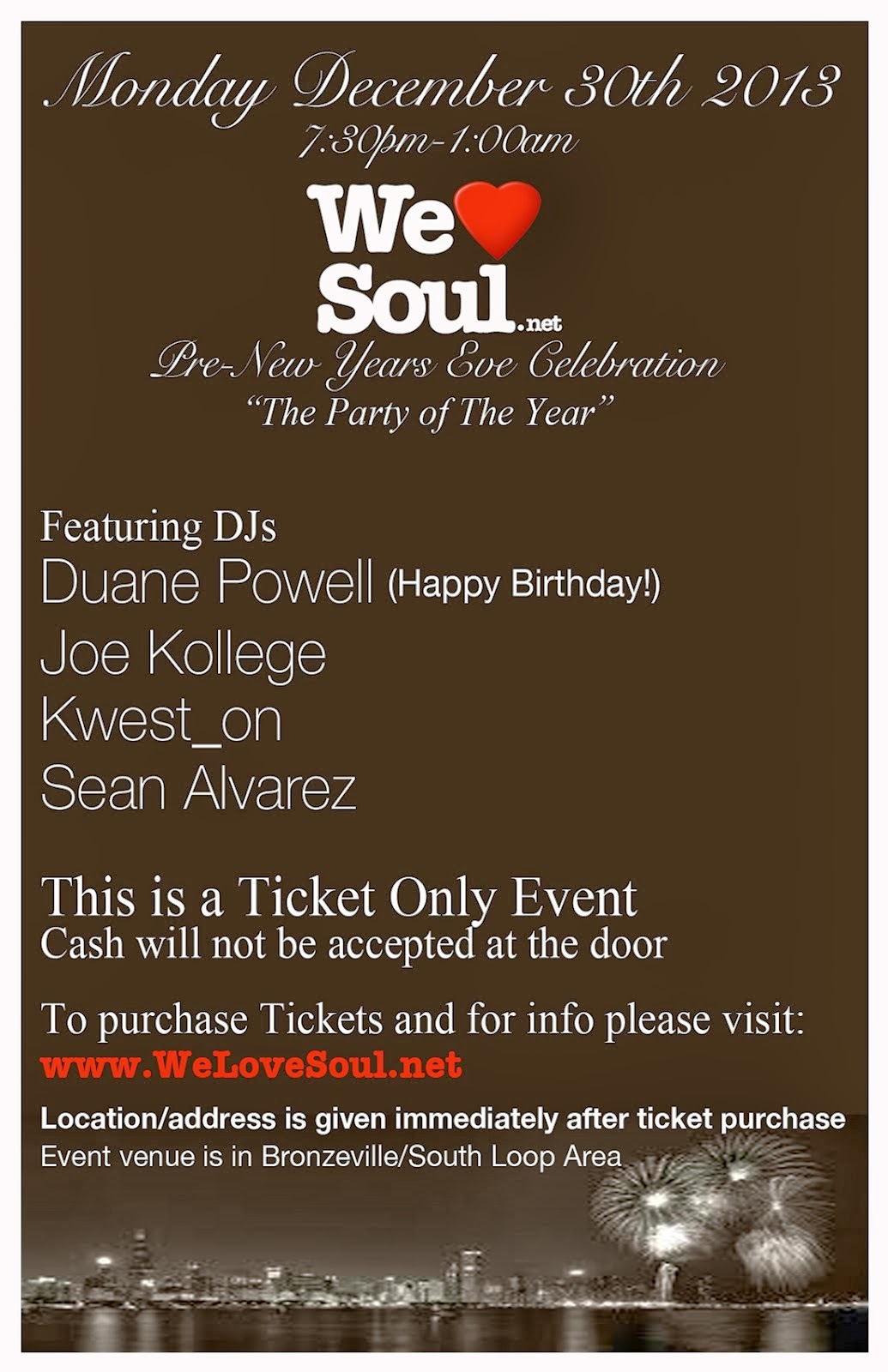 Monday 12/30: We Love Soul Pre-NYE Celebration