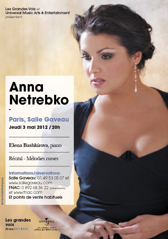 Anna Netrebko will give a recital of russian melodies at Salle Gaveau 