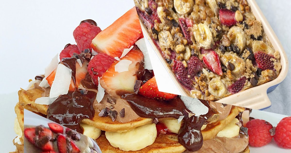 Oatmeal pancakes with fruit and chocolate