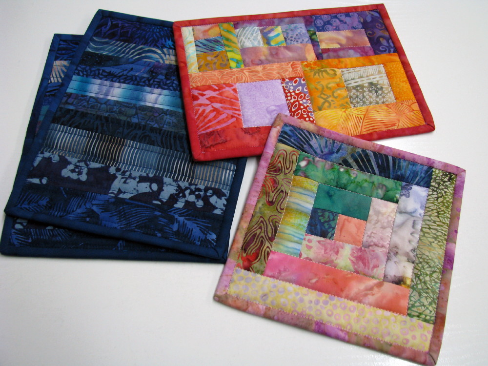 Exuberant Color Mug rugs, quilting.........