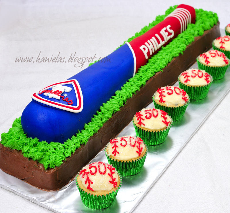 Haniela's Philadelphia Phillies Baseball Bat Cake Tutorial