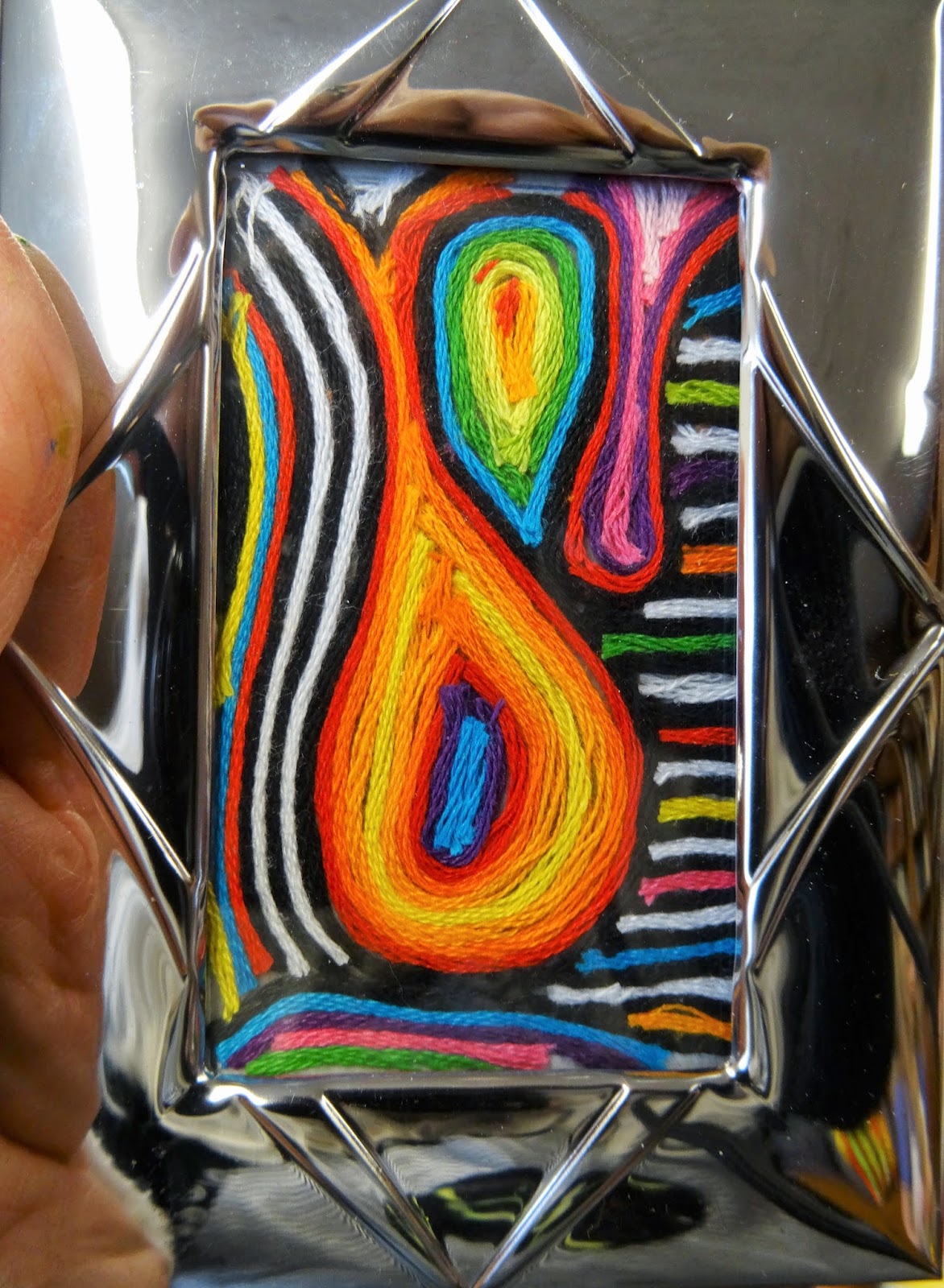 There's a Dragon in my Art Room Yarn painting, Huichol style for kids