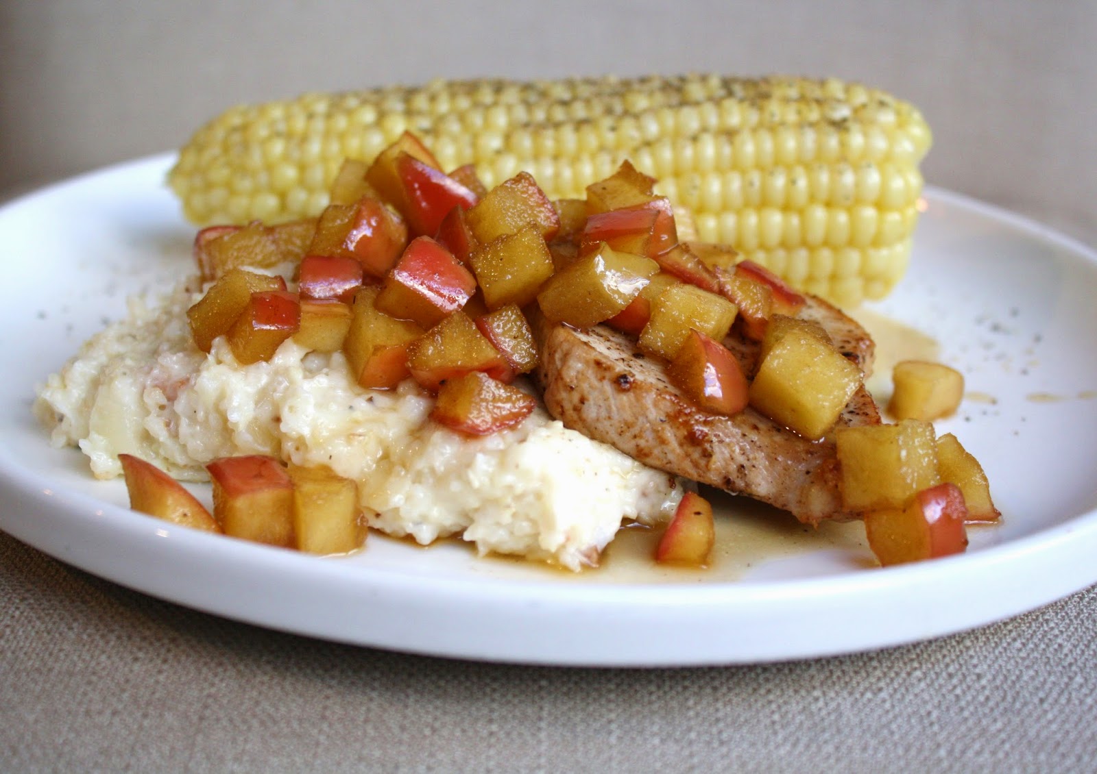 what's for dinner? pork chops with apples and grits... 1 hour and 15