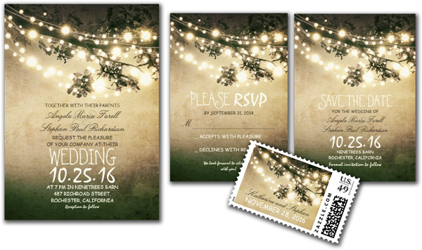 Rustic Tree Branches String Lights Wedding Invites Rustic Tree Branches String Lights Wedding Invites
