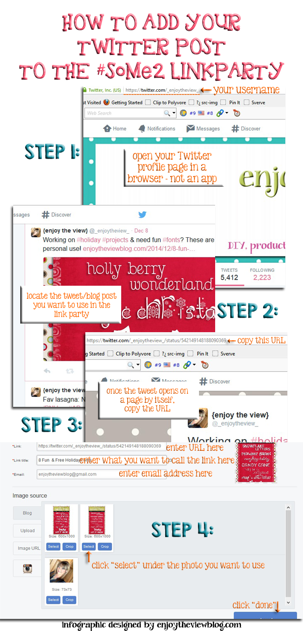 Infographic on how to link up your Twitter post at the #SoMe2 party!