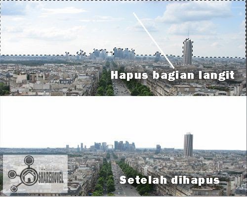 hapus bagian langit dari gambar kota seleksi bagian langit dari gambar kota kemudian hapus - trik cara membuat efek sunset di photoshop