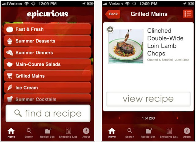 Epicurious Recipes & Shopping List app screenshot