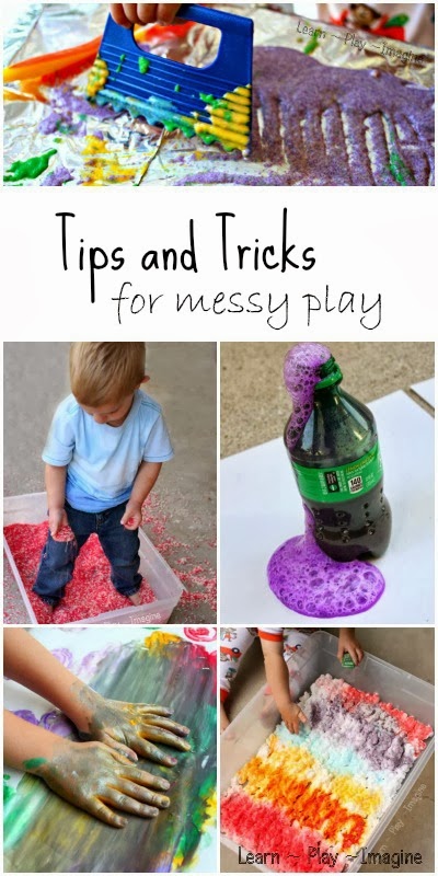 Great tips and tricks for enjoying messy play without losing your mind!  How to set boundaries and keep the mess contained while still allowing children to play, create, and imagine.