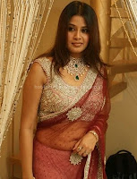 Sangeetha, navel, in, transsparent, saree