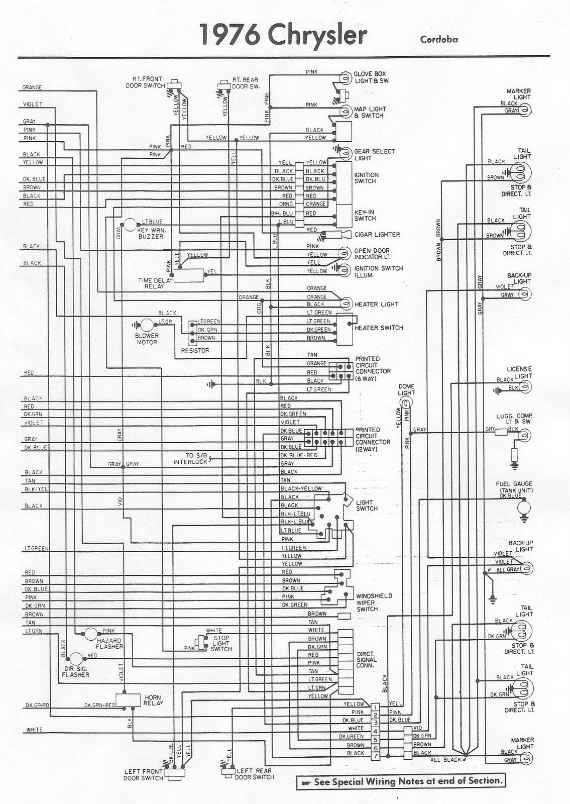1976 Chrysler Cordoba Stromkreis Diagramm Bordnetz ... 1975 chevy headlight switch wiring diagram 