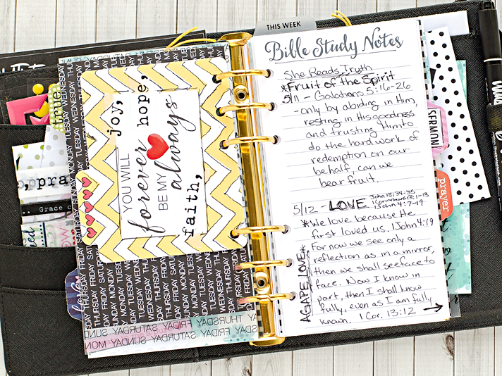 A Walk-Through of a Faith Planner - mixed media art worship in a kikki.K medium sized planner using printables from HeatherGreenwoodShop on Etsy and product by Illustrated Faith and Bella Blvd