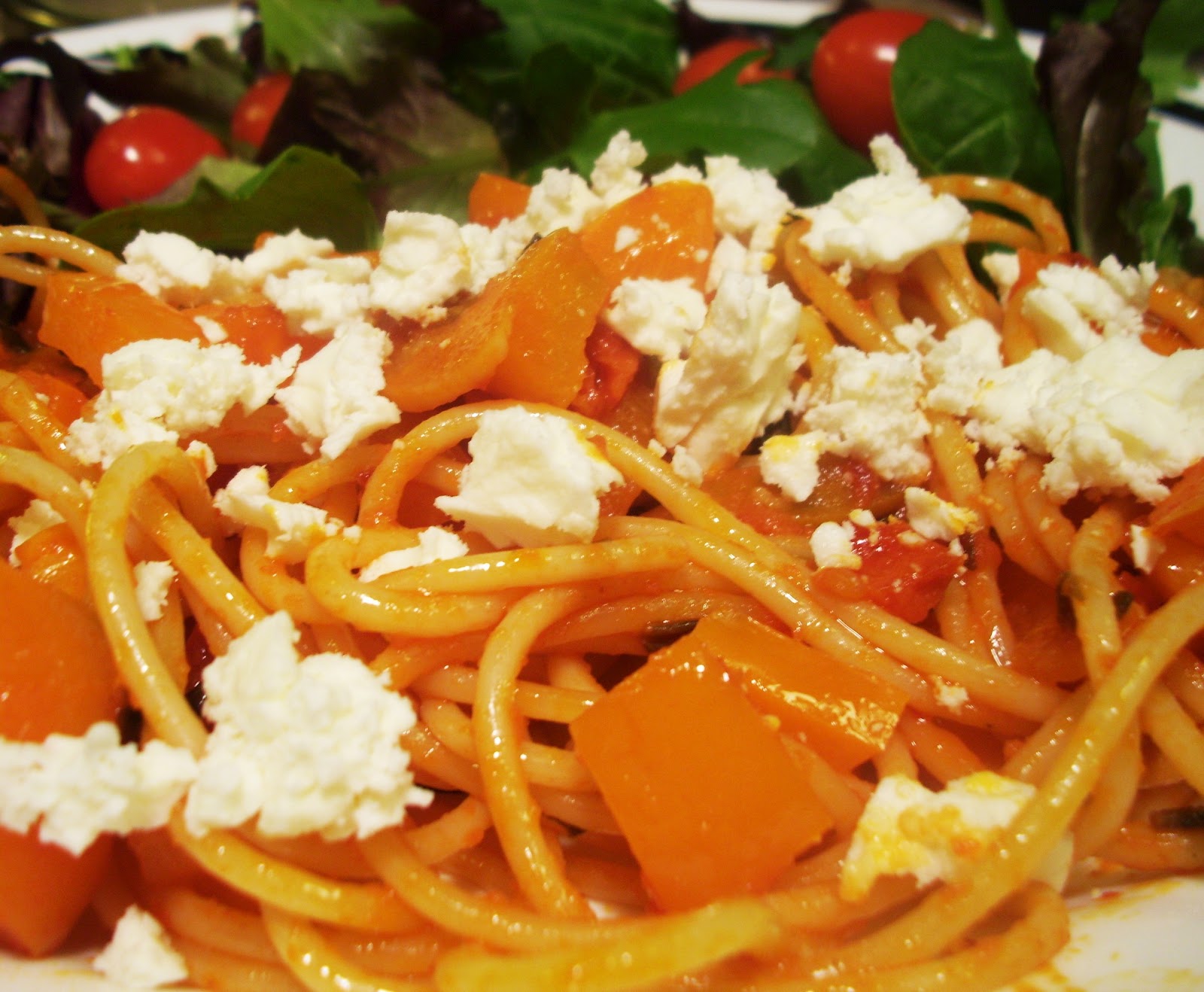 Veggie Horizons Pasta in Bell Pepper Wine Sauce with Feta and Roasted