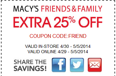 25 friends and family macys coupon