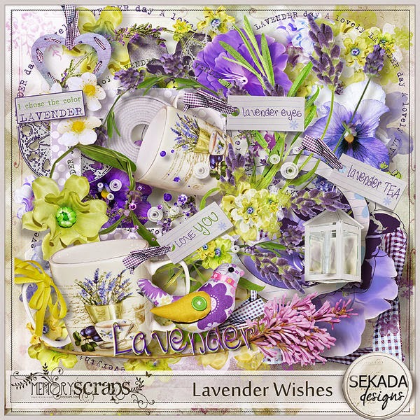 The kit "Lavender Wishes" is about lavender time, sun, love and friendship. The set includes: 41 elements, 12 papers, 4WA, 6 wordtags