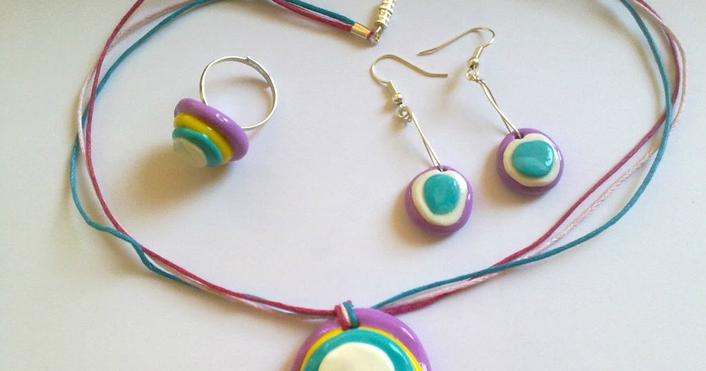 Multicolored Fimo Necklace, Ring and Earrings Set Laura`s Handmade