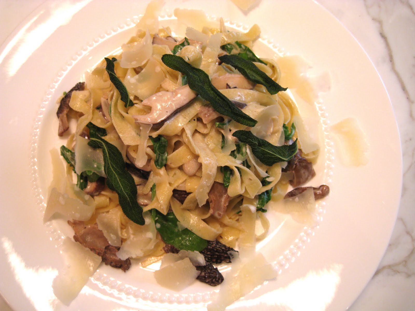 Homemade Fettuccine with Morel and Shiitake Mushroom Cream Sauce