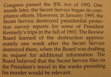 CHAPTER 8 OF ARRB FINAL REPORT [I AM IN THIS REPORT, AS WELL]...HMMM---THE SECRET SERVICE DESTROYS