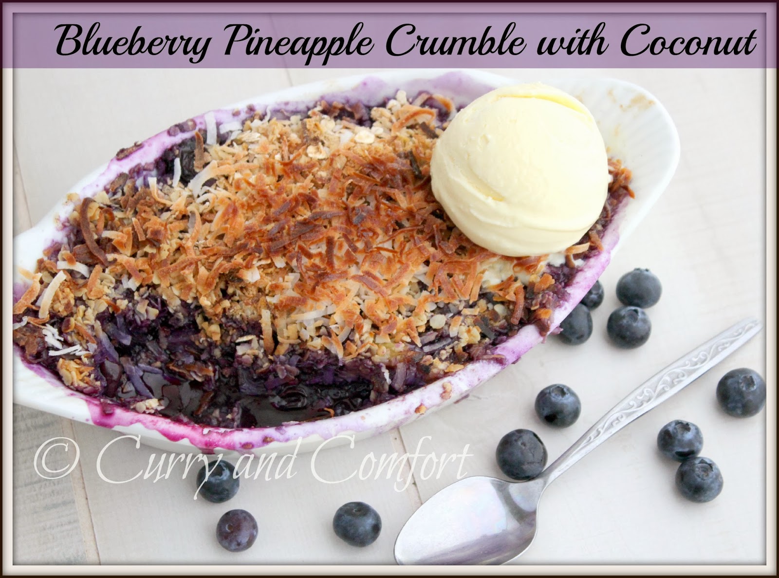 Kitchen Simmer Blueberry and Pineapple Crumble with Coconut