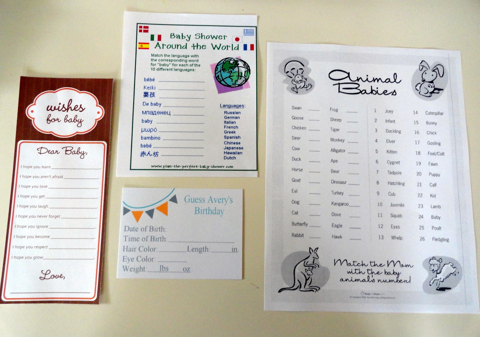 We had a baby animals guessing game, an around the world matching game ...