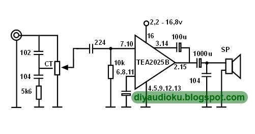 Rangkaian Power Amplifier TEA2025B dengan PCB Layout | Skema Rangkaian