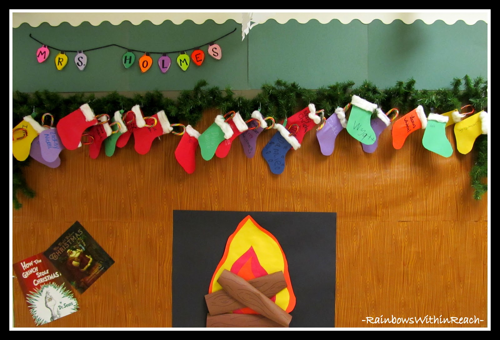 photo of fireplace glowing with decorated stockings bulletin board via christmas bulletin board roundup - Christmas Bulletin Boards For Preschool photo of fireplace glowing with decorated stockings bulletin board via christmas bulletin board roundup - Christmas Bulletin Boards For Preschool