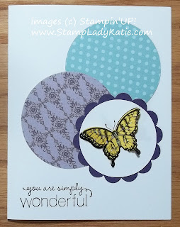 card made with a butterfly from Stampin'UP!'s Papillon Potpourri Stamp set and Designer Paper circles