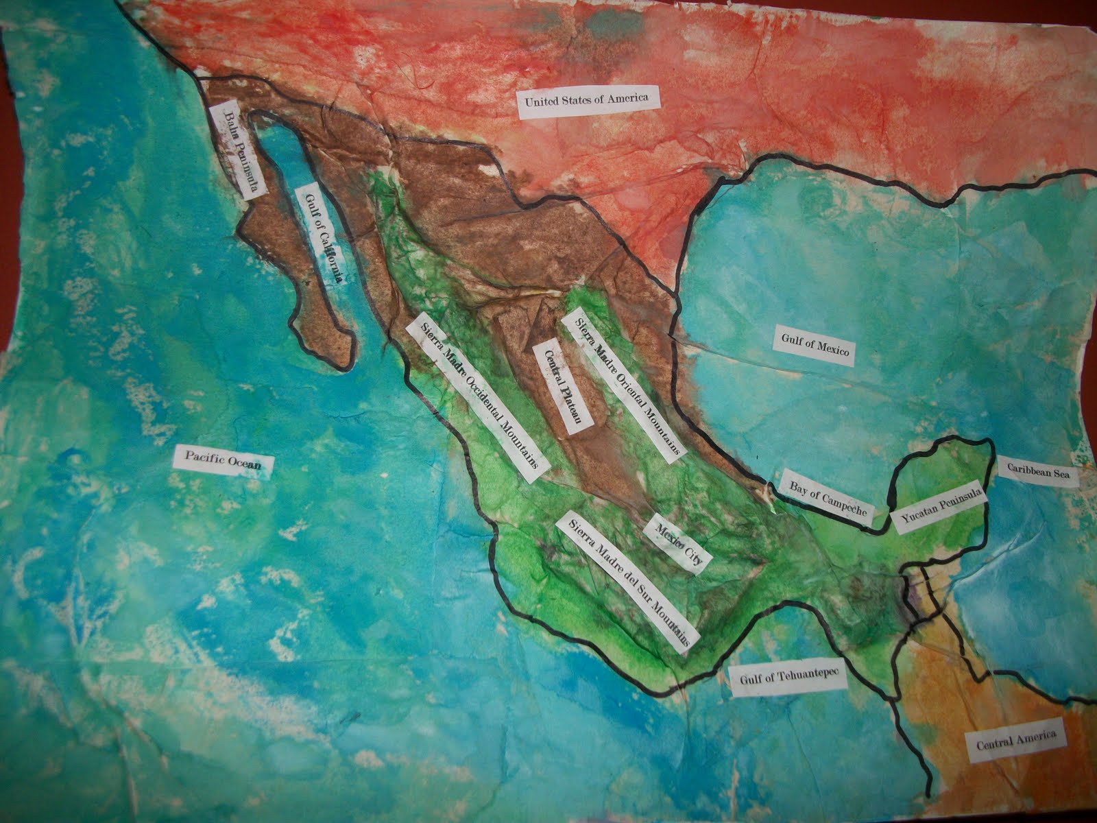 after the paint dried i traced over the pencil lines with a black sharpie marker finally i typed out major landform marks and had the kids identify where after the paint dried i traced over the pencil lines with a black sharpie marker finally i typed out major landform marks and had the kids identify where