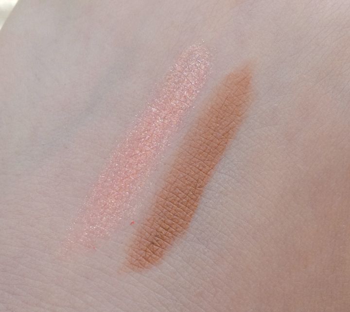 Look At My Eyes shadow single (BR402, coppery brown) Look At My Eyes Jewel shadow single (OR202, orangey pink) swatch swatches