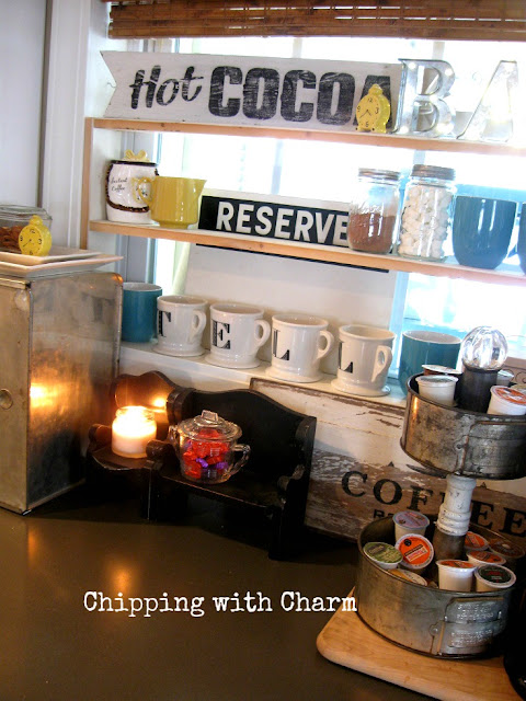 Chipping with Charm...Hot Drink Station using Old Sign Stencils...www.chippingwithchar.blogspot.com